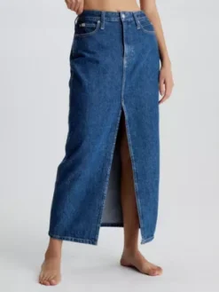 Calvin Klein Jupe Longue Taille Haute En Denim