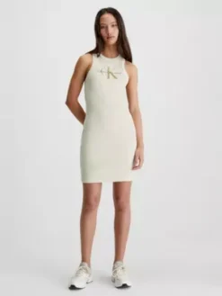 Calvin Klein Robe-débardeur Slim Côtelée Avec Monogramme