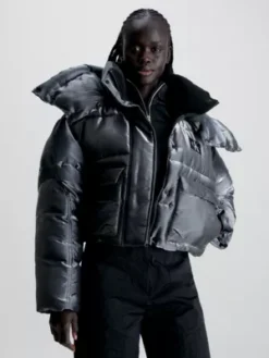 Calvin Klein Doudoune à Capuche Fini Métal Liquide