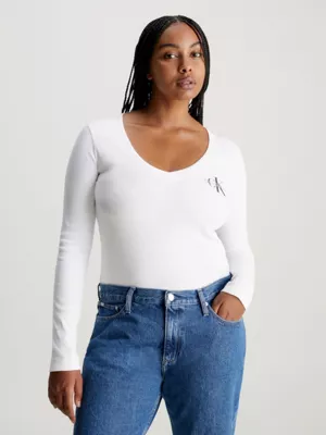 Calvin Klein Haut Slim Côtelé à Col En V – Image 2