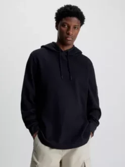 Calvin Klein Sweat-shirt à Capuche En Coton Gaufré Avec Insigne