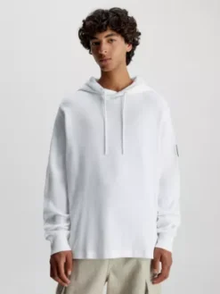 Calvin Klein Sweat-shirt à Capuche En Coton Gaufré Avec Insigne