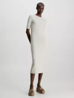Calvin Klein Robe Longueur Midi Côtelée En Modal